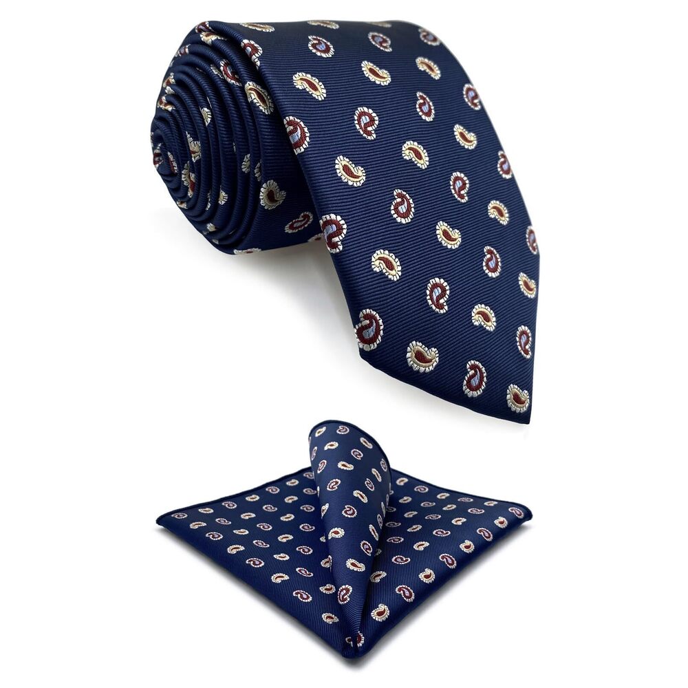 6098 Tie Formal Necktie and Pocket Square Paisley Dark Space Blue Woven